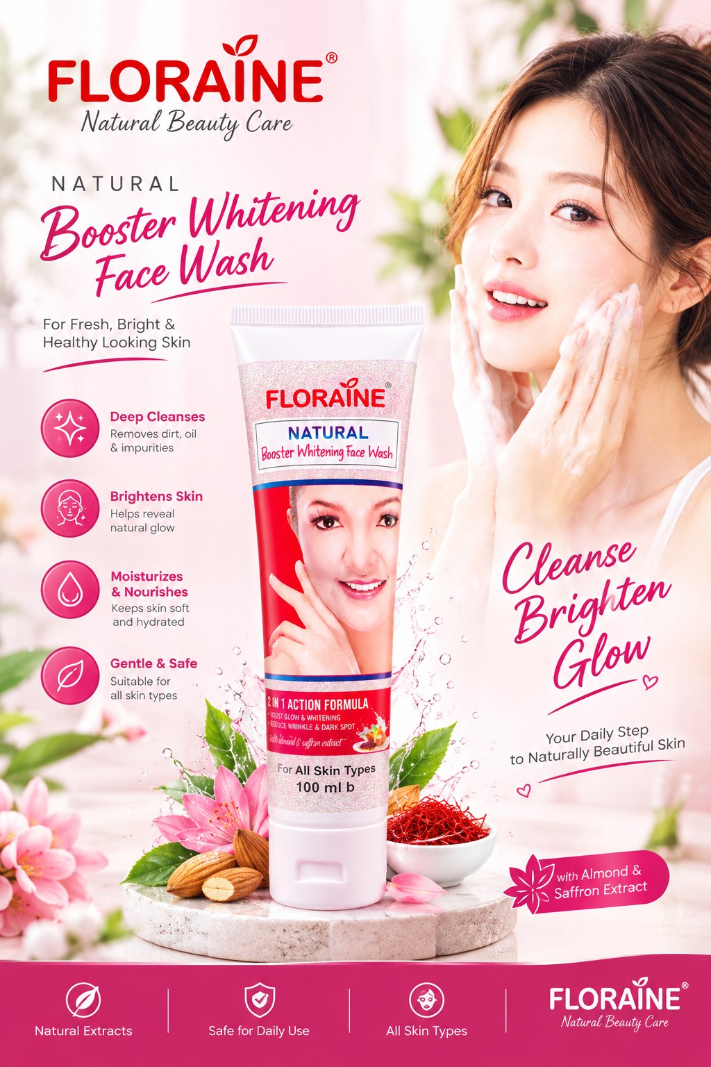 ChatGPT Image Sep 26, 2026, 09_50_04 PM FLORAINE Natural Booster Whitening Face Wash (100ml) - Image 1